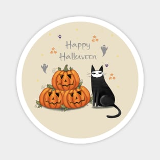 Halloween cute black cat and spooky pumpkin. Magnet